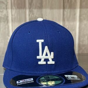 New Era Dodgers Blue and White 7 3/8 Fitted Hat